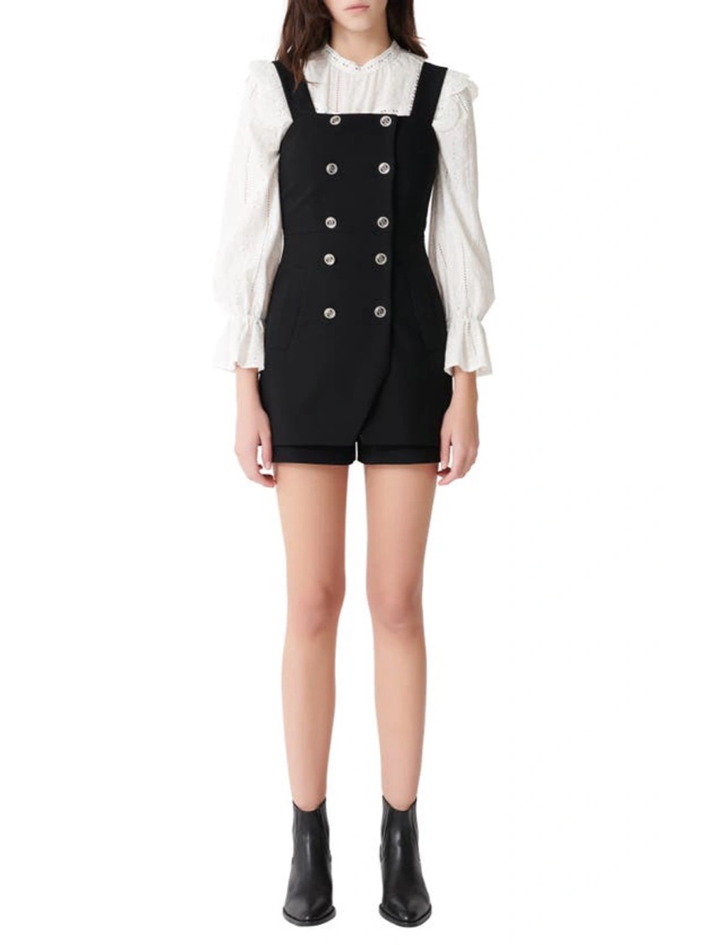 Maje Ipyta Black Button Front Romper Playsuit Size 40/US 8/Large